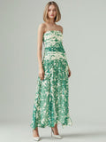 Holiday Style Dress 2025 Spring New Print Pressure Frills Light Mint Leaf Side Braid Dress Woman