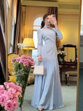 2025 New Hand-Drilled Weaving Woven Tape Design Long-Sleeved Lady Body Dress