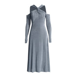 Temperament Elegant Wind 2025 Summer New Cross-Necked Shoulder Knot Design Dress Dress Woman