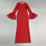 Collar Horn Sleeve Nail Beads With Bandiding Banquet Temperament Elegant Dress Dress