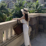 Temperament Suit Women's Short Sleeveless Vest Top High Waist Open Body Skirt Two Sets Of Tide