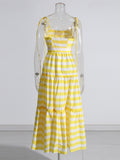 Idyllic 2025 Summer Striped Splicing Splicing Sling High-Rise Women's Leaf-Side Dress
