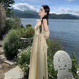 New Sling V-Neck Dress Women's Waist Thin Design Long Dress