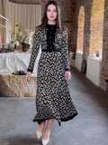 Autumn Temperament Elegant Wind To Close The Waist Print Fashionable Thin Dress Dress