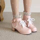 Size Women's Shoes Retro Lace Coarse Heel Short Boots Autumn And Winter New College Women's Boots Shoes High Quality Shoes