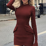 Autumn New Fashion Sexy Hottie Bag Hip Dress Temperament Professional Style Long-Sleeved Dress Woman DJPT