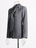 English Style Suit 2025 New V Tie With Single Buckle Senior Gray Coat Top Lady
