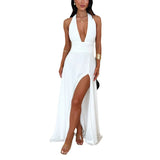 Women's New Hanging Neck V Tie Strap Bare Back Open Dress Temperament HZ0628