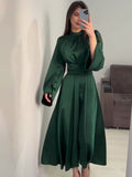 2025 New Waist Display Thin Strap Solid Color Long Sleeve Dress Design Dress Dress Dress Woman