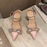 Sandals 2025 Spring Lady Water Diamond Bow Women's Shoes Fine Heel Head French Beauty Sandals High Quality Shoes