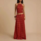 Women's New Sleeveless Hanging Neck Top Half Dress Two Sets HZ0628