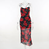 Summer New Fashion Women's Clothing Pastoral Fresh Temperament Body Print Sling Dress Dress DJPT