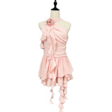 Hanging Neck Flowers Lotus Leaves Outside Wearing Sleeveless 2025 Summer New Short Skirt Woman