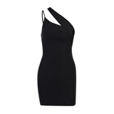 Summer New Slanted Shoulder Dress Sexy Solid Color And Body-Swearing Slanted Shoulder Dress Woman DJPT