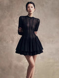 2025 Black Rolled Long Sleeve Dress Women's Puff