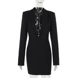 Sexy Deep V-Neck Long Sleeve Bag Suit Dress Woman 2025 New Spice Girl Short Dress DJPT