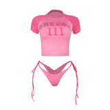 T-Shirt Women's Short-Sleeved Letter Set 2025 Summer Vacation Sexy Swimsuit DJPT