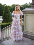 Summer British Tide Brand Dream Fairy Flower Net Collar Bubble Sleeves Wide Swing Flowing Dress Dress