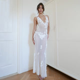 Deep V Sexy Dew Suspension Dress By Three-Dimensional Flower Dress