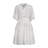 Romantic Style 2025 Summer New Collar Embroidered Lace Shirt With Elegant Half-Skirt Set