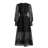 Shooting Autumn New High-End Water-Soluble Lace Dress Heavy Industry Splicing Lace Women's Lantern Sleeve Dress