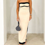 Women's Striped Splicing Bra Casual Sexy Bag Hip Dress Long Dress