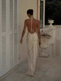 Sexy Bare Back Hanging Neck Sling Dress Simple Imitation Silk Satin Acetic Acid Thin Dress Dress HZ0628