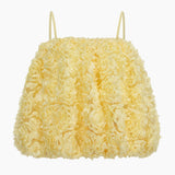 New Goose Yellow Three-Dimensional Rose Hanging Neck Dress Small Romantic Sleeveless Short Skirt