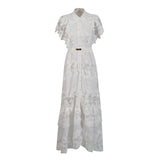 Temperament Fashion Elegant Style Dress 2025 New Collar Embroidery Sleeker Sleeker Summer New Long Dress Woman