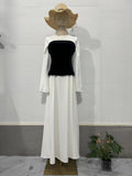 Autumn New Black And White Splicing Famous Design Feel Waist Thin Dress Dress Dress Dress Dress Dress Woman
