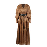 Literary And Art Retro Style Dress 2025 New Temperament Bubble Sleeve Tie To Repair The Summer Long Dress Woman