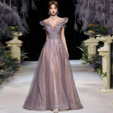 Dress Woman 2025 New Summer Temperament Banquet Presided Over A Word Shoulder Name And Long Dress Dress Dress