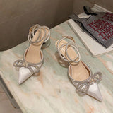 Sandals 2025 Spring Lady Water Diamond Bow Women's Shoes Fine Heel Head French Beauty Sandals High Quality Shoes