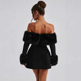 Women's New Plush Shoulder Noble Dress HZ0628