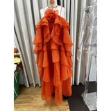 Women's Clothing Hanging Neck Sleeveless Backlace With Multi-Layer Lotus Edge Court Style Elegant Dress HZ0628