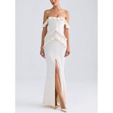 Women's New Sexy Open Shoulder Leaf Dress HZ0628