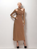 Mengchen's Same Temperament Style Dress 2025 New Hollow Metal Button Solid-Colored Dress Woman
