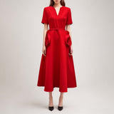 Elegant Style 2025 Spring New V-Neck Rose High-Waisted Dress Dress Dress Woman