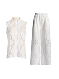 Literary And Art Casual Style Suit 2025 Spring New Collar Embroidered Sleeveless Shirt Trousers Two Sets Of Women