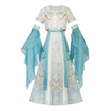 Design Blue Water Han Suit Women Dunhuang Western Wind Coat Slings Half Skirt Set 9061