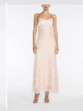 Spring And Summer New Pectoral Texture Fabric Lace Beads Dew Long Dress LX0154