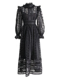 Court Dress Women's Dress Spring 2025 New Collar Lace Long Sleeves Embroidered High-Waisted Long Dress