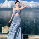 Seaside Resort Beach Dress Hollow Broken Flower Hanging Dress Women's Summer High Dress