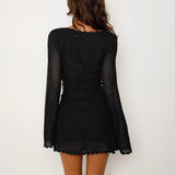 Women's New Knitted Tying Dress With Long Sleeves And Hip Mini Skirt HZ0628