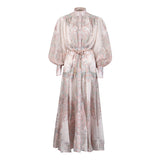 Temperament Court Style Dress 2025 New Print Single-Dlocked Long-Sleeved Summer Dress