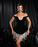 New Pendulum Multi-Layer Pearl Shoulder Short Ass Skirt Temperament High-End Light Luxury Dress Bandage Skirt