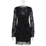 Autumn 2025 New Fashion Temperament Embroidered Velvet V-Neck Long-Sleeved Hottie Short Dress Girl DJPT