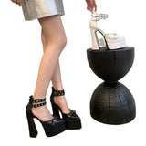 Catwalk Belt Buckle Thick Heel Sharp Hollow Sandals Ultra-High Heel Waterproof Table Hates The Sky High Walking Heel Shoes Single Shoes High Quality Shoes