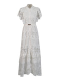 Atmosphere Long Dress 2025 New High-End Collar Embroidery Hollow Waist Fashion Dress Women's Summer