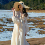 Seaside Holiday Dress Long Sleeves Sun-Drag Long Skirts Outside Wearing Shirt Beach Dress Morning Robes